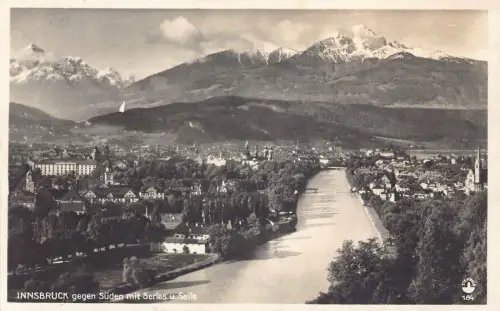 A066 Österreich 1928 Innsbruck Südserles u Saile Gebirge Fluss Postkarte