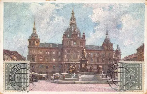A065 Österreich 1922 Graz Rathaus Rathaus Erzherzog Johann Denkmal Postkarte