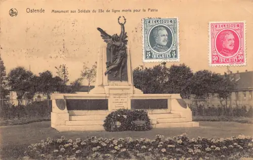 Belgien 1927 Ostende Monument aux Soldats du 23e Ligne morts Postkarte