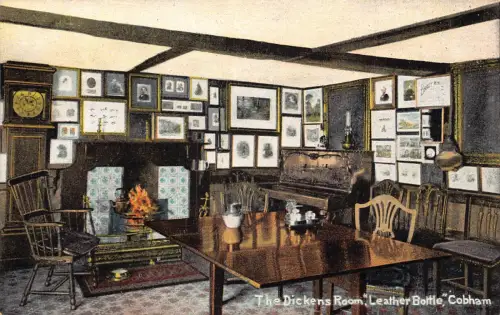 A890 England Dickens Room Lederflasche Cobham Vintage Postkarte