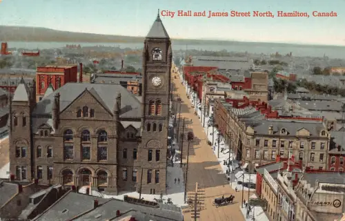 A892 Kanada Rathaus und James Street North Hamilton Uhrturm Postkarte