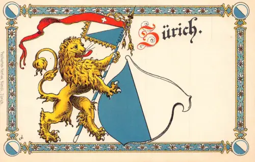 A894 Schweiz Zuerich Wappen Löwe Wappen Edelweiß Litho Postkarte