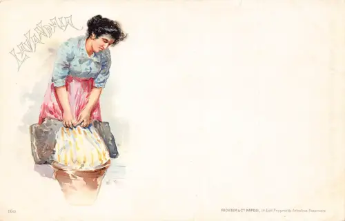 A895 Lavandaia Italienische Frau macht Wäsche Litho Vintage Postkarte
