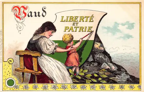 A894 Schweiz Waadtländer Mädchen malt Wappen Mutter Edelweiß Litho Postkarte