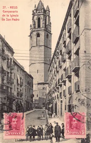 Spanien 1927 Reus Campanario de la Iglesia de San Pedro Kinder Vintage Postkarte
