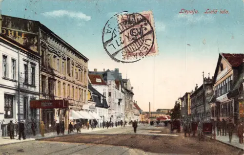Lettland 1927 Liepaja Liela iela Straße Vintage Postkarte
