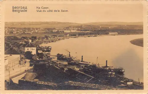 Serbien 1911 Belgrad Vue du Cote Save Steamboats Harbor Vintage Postkarte