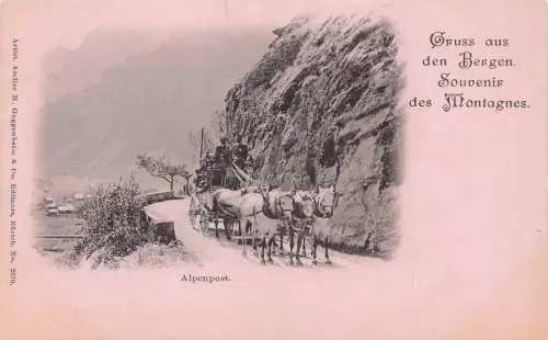 A894 Schweiz Gruss aus den Bergen Souvenir des Montagnes Postkutsche Postkarte