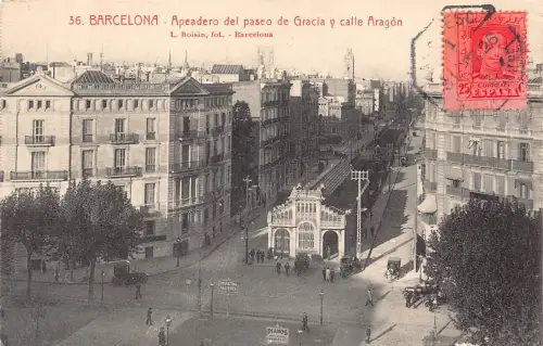Spanien 1926 BarcelonaApeadero del Passeo Gracia Calle Aragon Klaviere Schild Postkarte