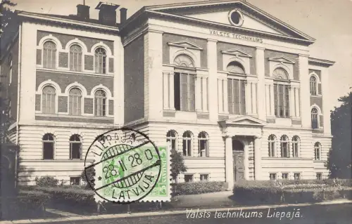 Lettland 1928 Valsts technikums Liepaja Schule Vintage Postkarte
