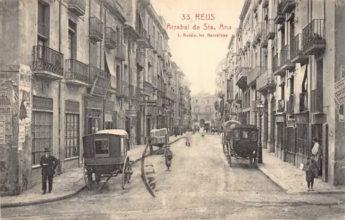Spanien 1926 Reus Arrabal de Sta Ana Hotel Europa Kutsche Vintage Postkarte