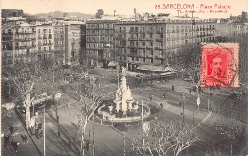 Spanien 1926 Barcelona Plaza Palacio Peluqueria Brunnen Vintage Postkarte