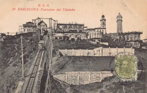 Spanien 1927 Barcelona Standseilbahn del Tibidabo Vintage Postkarte