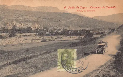 Spanien 1927 Pobla de Segur Carretera de Capdella Autostraße Oldtimer Postkarte