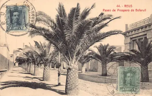 Spanien 1927 Reus Paseo de Prospero de Bofarull Bäume Vintage Postkarte