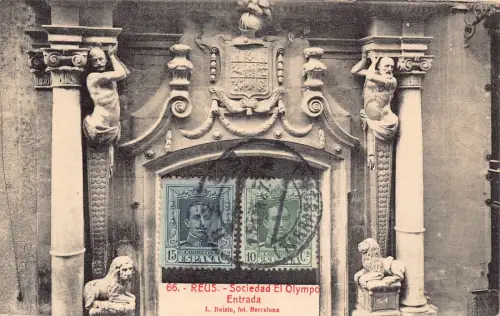 Spanien 1927 Reus Sociedad el Olympo Entrada Eingangstür Vintage Postkarte