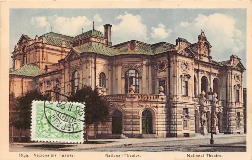 Lettland 1928 Nationaltheater Riga Vintage Postkarte