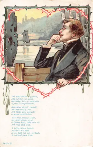 Liebesroman Mann leidet unter Liebesdornen Herz Gedicht Postkarte B919