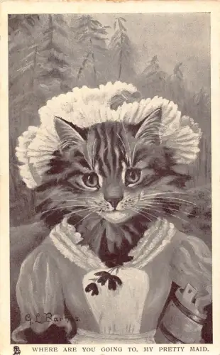 Tiere anthropomorphe Katze als Dienstmädchen signiert GL Bartes Vintage Postkarte B921
