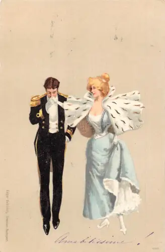 Liebesromantik Paar Gentleman küsst Damenhand Mode Postkarte B919