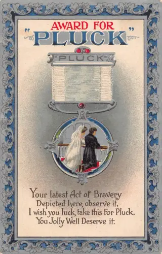 Comic Humor Romantik Preis für Zupfglück Hochzeit Medaille Postkarte B919