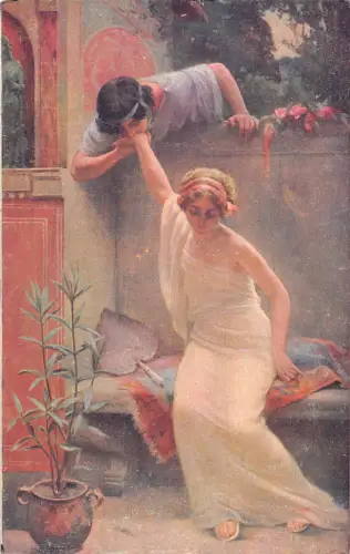 Liebesroman Idylle in Pompeji Handkuss Kunst von Henri Daudin Postkarte B919