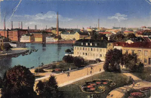 Schweden 1928 Norrköping Parti av Strommen Garten Vintage Postkarte