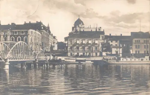 Schweden Harnosand Steppsbron Brücke Boote Vintage Postkarte