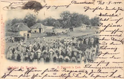 Salutari din Rumänien 1900 Duminica la tara Traditionelle Kostüme Ethnische Postkarte