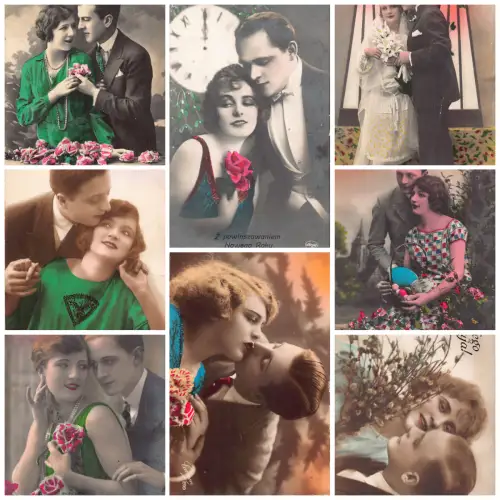 Paare Liebhaber Braut Bräutigam Rosen küssen Uhr Konvolut 8 Postkarten