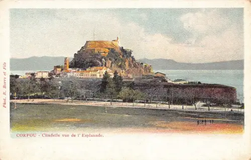 L328 Griechenland Korfu Zitadelle Blick von der Esplanade Vintage Postkarte