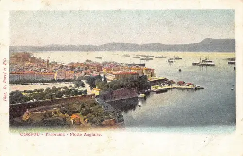 L329 Griechenland Korfu Panorama Englische Flotte Vintage Postkarte