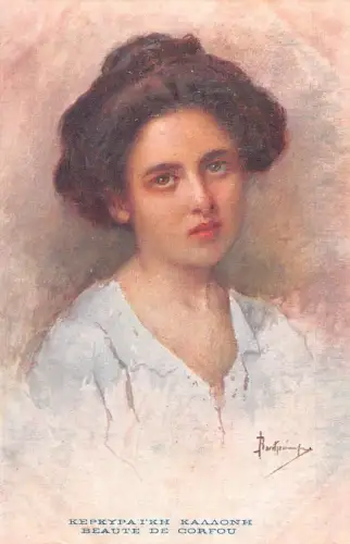 L329 Griechenland Portrait Schönheit von Korfu signiert Vintage Postkarte