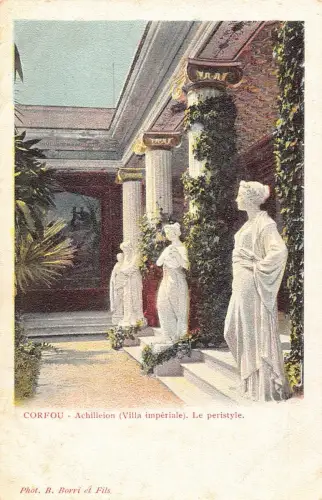 L330 Griechenland Korfu Achilleion Kaiservilla Le Peristyle Statuen Vintage Postkarte