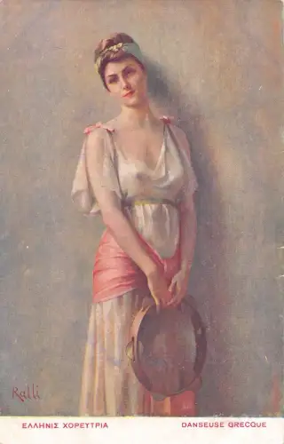 L330 Griechenland Mädchen Tracht Tänzerin signiert Ralli Vintage Postkarte