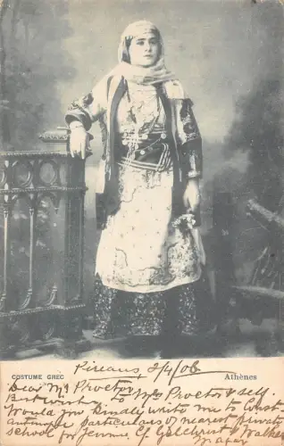L330 Griechenland 1906 Frau in Tracht Vintage Postkarte