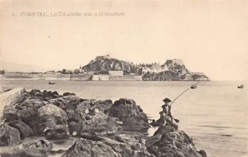 L328 Griechenland Korfu Zitadelle Ansicht d'Animomolo Fischer Meer Vintage Postkarte