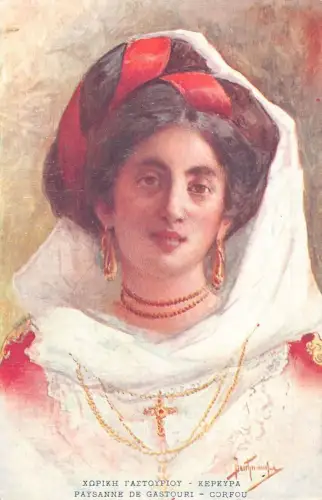 L329 Griechenland Bauernmädchen Gastouri Korfu National Tracht Portrait Postkarte