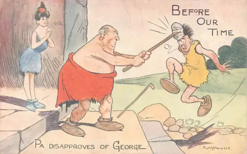 L019 GM Payne Before Our Time Humor signierte Vintage Postkarte