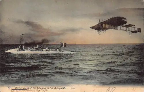 L018 Frankreich Luftfahrt Pionier Leriot überquert den Kanal Schiff Vintage Postkarte