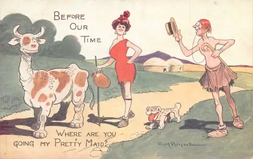 L019 GM Payne Before Our Time Humor signierte Vintage Postkarte