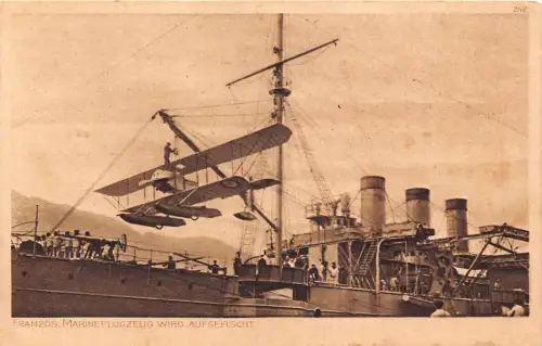 L018 Deutschland Kriegsschiff Frech Wasserflugzeug erobert WWI Vintage Postkarte