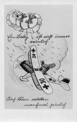 L018 Deutschland Comic Baby Flugzeug Vintage Postkarte