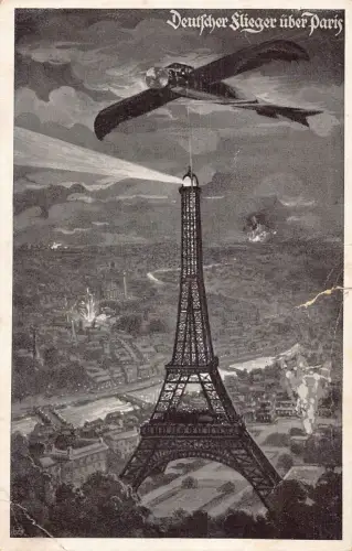 L018 Deutschland Flotte 1. Weltkrieg 1914 über Paris Frankreich Flugzeug Vintage Feld Postkarte