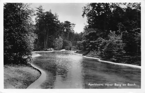 A085 Niederlande 1953 Apeldoorn Vijver Berg en Bosch Fluss Bäume Postkarte