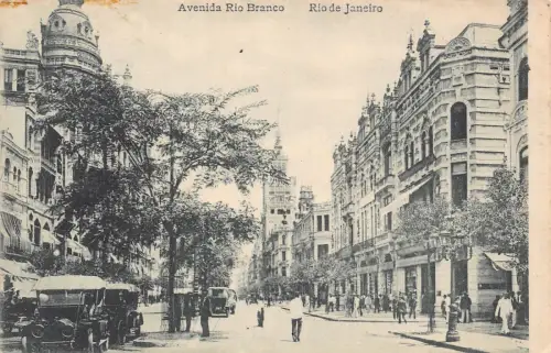 L335 Brasilien Rio de Janeiro Avenida Rio Branco Autos Geschäfte Vintage Postkarte