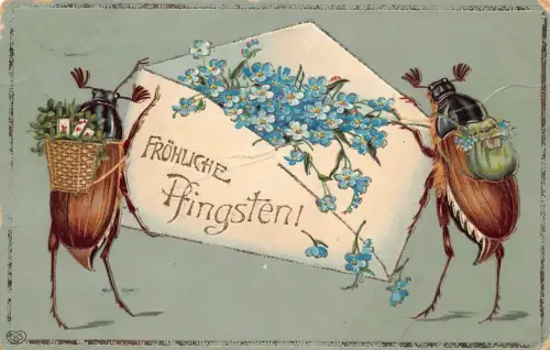 L338 Pfingsten Humanisierte Insekten anthropomorphe Blumen 1914 Comic Postkarte