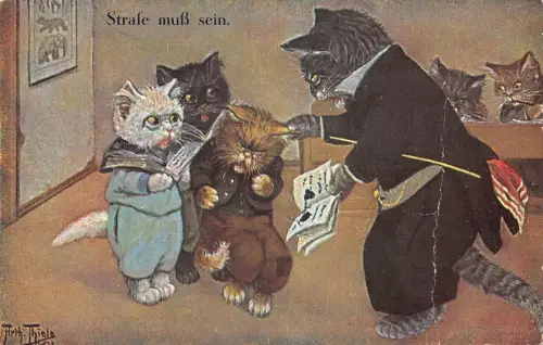 L337 Humanisierte Katzen Klassenzimmer anthropomorph 1929 A Thiele Comic Postkarte
