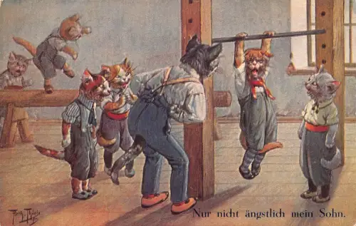 L337 Humanisierte Katzen Sportklasse anthropomorph 1927 A Thiele Comic Postkarte