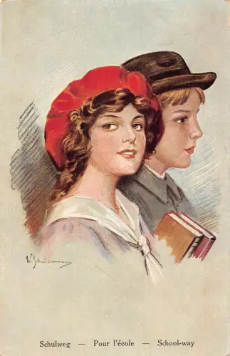 L406 Deutschland 1921 Auf dem Schulweg signierte Postkarte